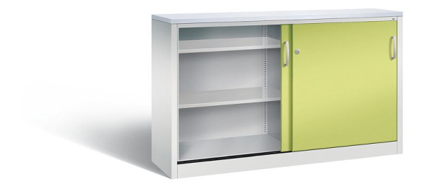 C+P dressoir met schuifdeuren Acurado, H1000xB1600xD400mm, kleur: lichtgrijs / virid green, beugelgreep, 2146-00 S10118