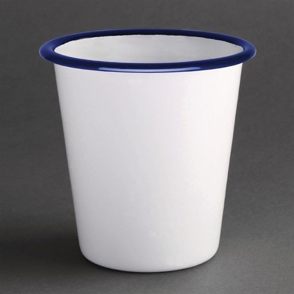 Olympia emaille mok wit-blauw 31cl, VE: 6 stuks, GM515