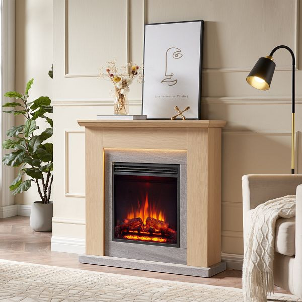 CrownFlame Pandora elektrische haard, 2000 W, kleur: lichtbruin, EF374A-MT374B-NO