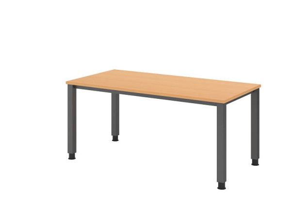 Hammerbacher bureau QS16, 160 x 80 cm, blad: beukenhout, 25 mm dik, 4-poots frame in grafiet (vergelijkbaar met RAL 7012), werkhoogte 68-83,5 cm, VQS16/6/G