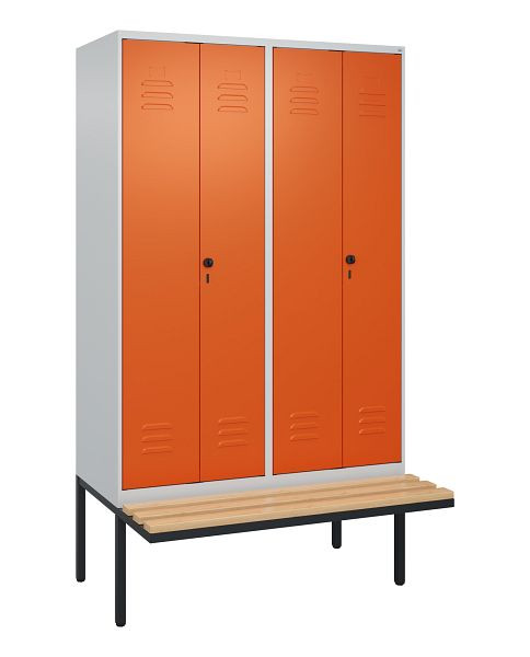 C+P Umkleidespind Classic PLUS SW, 4 Abteile, 2120x1200x815mm, 7035/2004, Drehriegel, Buche-Sitzleisten, 0800427-40 S10089