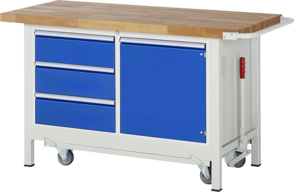 RAU werkbank met neerlaatbaar onderstel serie 8000, dubbele onderbouw bak (3x lade, 1x draaideur), 1250x880x700 mm, 05-8468A2-127B4F.11