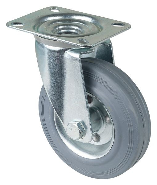 BS-rollen transportrol, wielbreedte 37 mm, wiel-Ø 125 mm, draagvermogen 100 kg, grijs rubberen loopvlak, stalen velg, VE = 2 stuks, L400.B56.125
