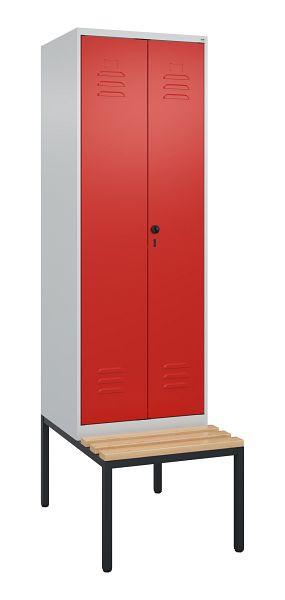 C+P luierkastje Classic PLUS, 2 vakken, 2120x600x815mm, 7035/3020, draaigrendel, met onderbank, beukenhouten zitlat, 0800527-20P S10002