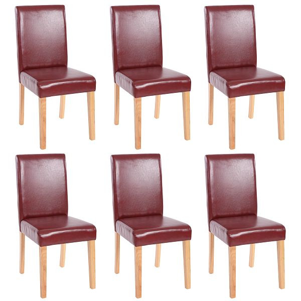 Mendler set van 6 eetkamerstoelen, keukenstoelen, Littau, kunstleer, roodbruin, lichte poten, 33685+33699