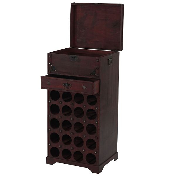 Mendler wijnrek Calvados Regal houten rek koloniale stijl, voor 20 flessen, met lade, 34236