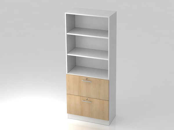Hammerbacher kast 5OH, 2HR, plintpaneel relinggreep wit/eiken, 80x42x200,4 cm (BxDxH), V7300/W/E/RE