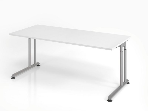 Hammerbacher bureau ZS19, 180 x 80 cm, blad: wit, 25 mm dik, ABS dikke rand, rechthoekige vorm, zilver, VZS19/W/S