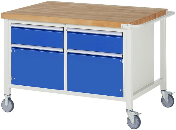 RAU verrijdbare werkbank 8000- model 8466, B1250xD900xH880-1080mm, dubbele onderbouw bak, links: 180mm, vleugeldeur, rechts: 180mm, vleugeldeur, 05-8466A2-129B4H.11