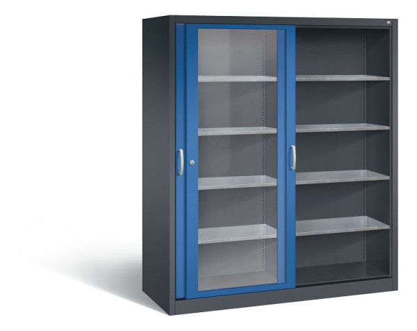 C+P schuifdeurkast Acurado, H1950xB1600xD600mm, kleur: zwartgrijs / gentiaanblauw, beugelgreep, 2169-055 S10021