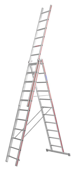HYMER multifunctionele ladder, driedelig, 3x11 sporten, lengte ingeschoven 3,19 m / uitgeschoven 7,67 m, 404733