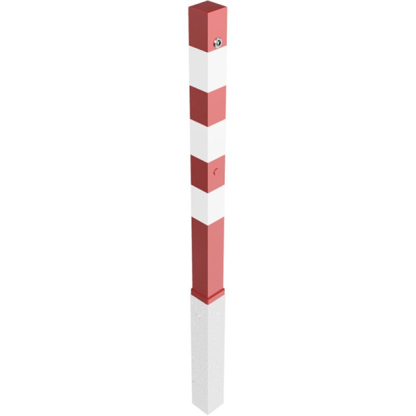 Stone HGS afzetpaal -Bollard- met 8 mm driehoekige bevestiging, met grondhuls, verzinkt en rood met 3 witte lichtstrips, zonder oogjes, 470nb