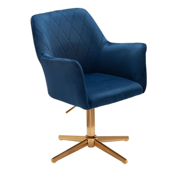 Wohnling Design Draaistoel Donkerblauw Fluweel Draaibaar zonder Wielen met Armleuning, WL6.307