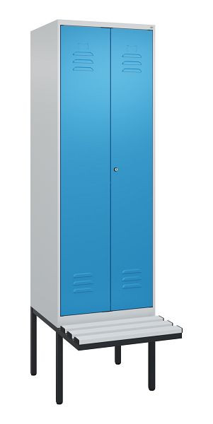 C+P Umkleidespind Classic PLUS SW, 2 Abteile, 2120x600x815mm, 7035/5012, Zylinderschloss, Untergestell & Sitzfläche, 0800427-20 S10019