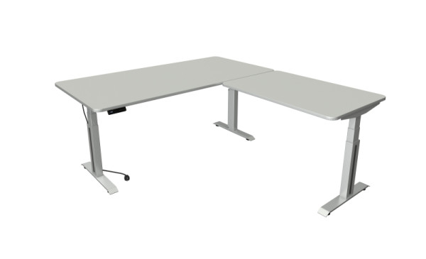 Kerkmann zit/statafel Move Professional, B 2000xD 1000mm, onderstel zilver met aanbouwelement 1200x800mm, elektrisch verstelbaar 640-1290mm, lichtgrijs, 10013311