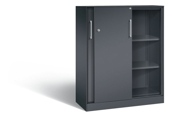 C+P schuifdeurkast Asisto, H1310xB1000xD435mm, kleur: zwart-grijs, beugelgreep, 3 niveaus, 142032-000 S10136
