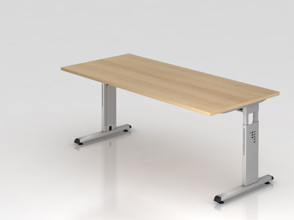 Hammerbacher bureau C-poot 180x80cm eiken/zilver, werkhoogte 65-85 cm, VOS19/E/S