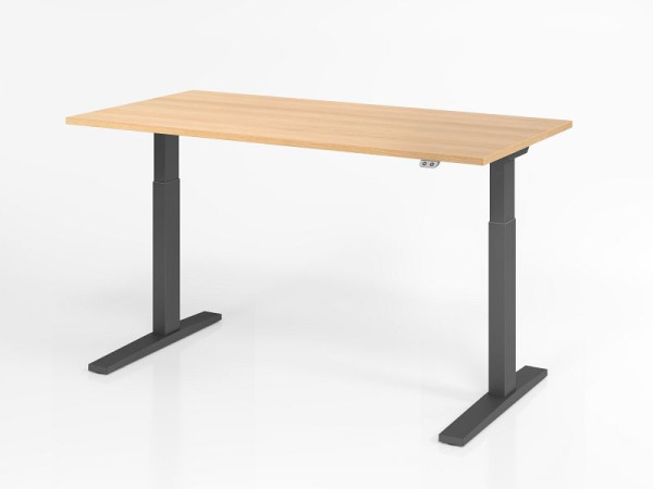 Hammerbacher bureau XMKA16, 160 x 80 cm, blad: eikenhout, 25 mm dik, ABS dikke rand, rechthoekige vorm, grafiet, VXMKA16/E/G