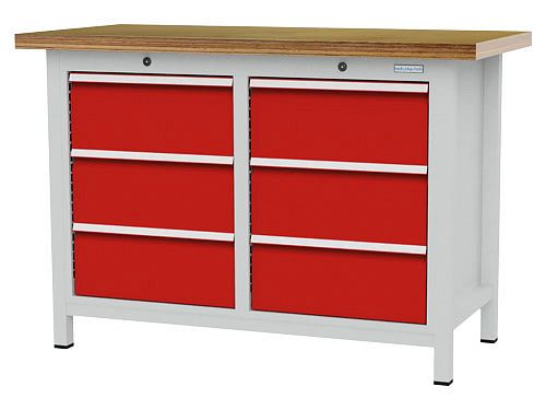 Bedrunka+Hirth boxwerkbank, R 18-16, aantal lades: 6, afmetingen: 1250 x 600 x 859 mm, draagvermogen lade(s): 75 kg, 03T512H60175