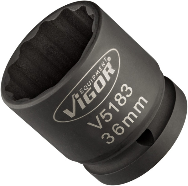 VIGOR slagmoersleuteldop, hol vierkant 20 mm (3/4 inch), extern dubbel zeskantprofiel, 36 mm, V5183