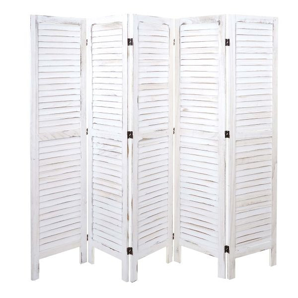 Mendler Paravent HWC-G30, scheidingswand, room divider, shabby look 170x200cm, wit, 67530