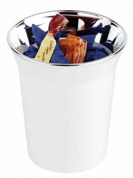APS tafelresten-/bestekcontainer, Ø 13 cm, hoogte: 15 cm, SAN, wit, met verchroomde rand, -TOP CHROME-, 00025