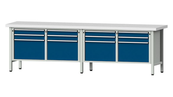 ANKE werkbanken kistwerkbank, model 233 V, 2800 x 700 x 850 mm, RAL 7035/5010, KSP 50 mm, 305.054