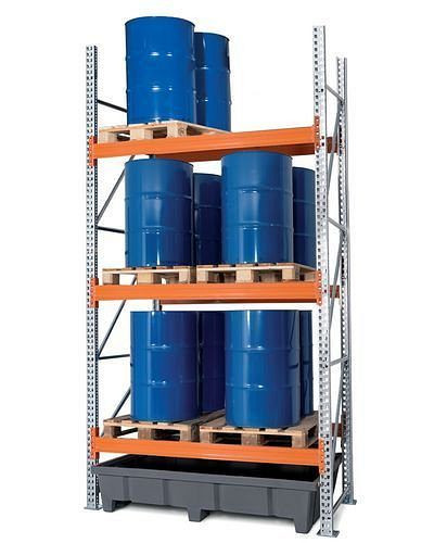 DENIOS palletstelling PRP 18,37 voor 6 Euro of 3 chemicaliënpallets, 3 niveaus, basisveld, 266-317