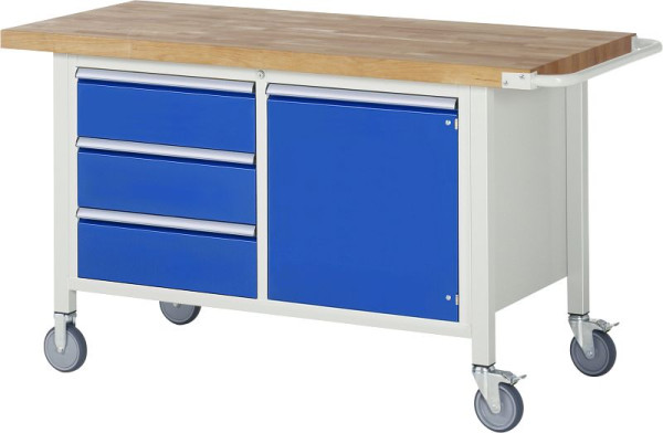 RAU verrijdbare werkbank serie 8000, dubbele bodemcontainer (3x lade, 1x draaideur), 1500x880x700 mm, 05-8468A2-157B4S.11