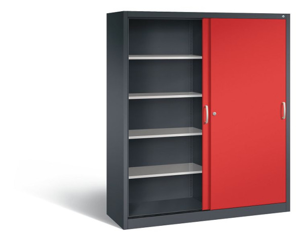 C+P schuifdeurkast Acurado, H1950xB1600xD500mm, kleur: zwartgrijs / vuurrood, beugelgreep, 5 niveaus, 2150-00 S10202