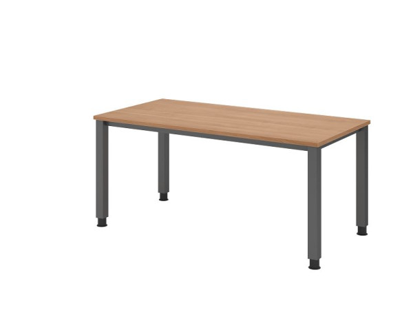 Hammerbacher bureau QS16, 160 x 80 cm, blad: notenhout, 25 mm dik, 4-poots frame in grafiet (vergelijkbaar met RAL 7012), werkhoogte 68-83,5 cm, VQS16/N/G