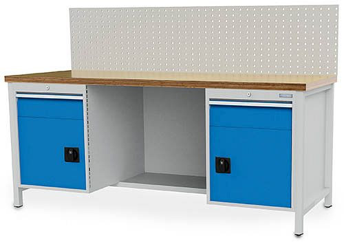 Bedrunka + Hirth box werkbank 2000, vv 2 lades en 2 vleugeldeuren, 2000x750x859 mm, 03.19.22VA