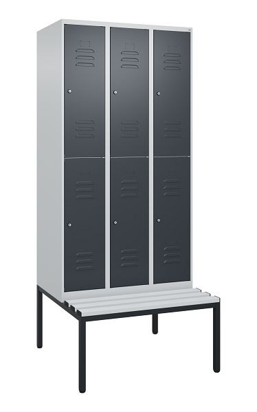 C+P dubbeldekskast Classic PLUS, 3 vakken, 2120x900x815mm, 7035/7016, cilindersloten, met bank eronder, 0803507-30 S10023