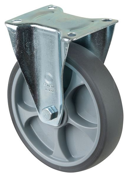 BS rollen transportrol, vaste rol, breedte 45 mm, Ø200 mm, tot 220 kg, grijze thermoplastische banden, kunststof wiellichaam, kogellagers, plaat, L410.A85.202