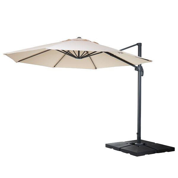 Mendler gastronomie verkeerslichtparaplu HWC-A96, paraplu, rond Ø 4m polyester aluminium/staal 27kg, creme met standaard, draaibaar, 138559+35661+122472