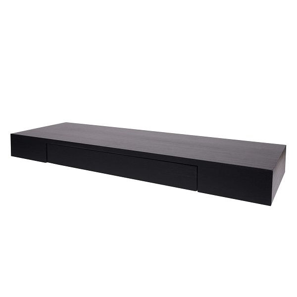Mendler wandplank HWC-H37, zwevende plank wandplank hangplank plank, lade massief hout 8x80x25cm, zwart, 72923