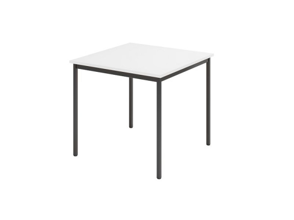 Hammerbacher vergadertafel VS08, 80 x 80 cm, blad: wit, vierpootsframe zwart, werkhoogte 72 cm, rondom stalen frame zwart, VVS08/W/D