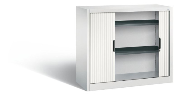 C+P dressoir met rolluik Omnispace, H1030xB1200xD420mm, kleur: lichtgrijs/verkeerswit, verzonken greep, 2 niveaus, 3243-00 S10214