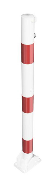 Schake afzetpaal stalen buis Ø 60 x 2,5 mm opvouwbaar voor hangslot, voor plugbevestiging met voetplaat, wit gecoat, 460UVB
