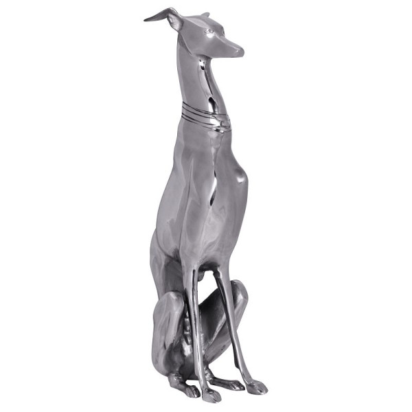 Wohnling Decoratie Design Hond van aluminium zilveren windhondsculptuur hondenbeeld, WL1.251