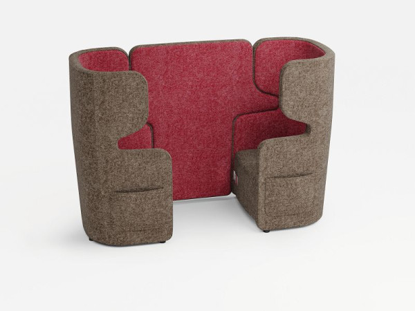 Bisley set van 2, tegenoverliggende fauteuil met hoge rugleuning, kleur: bruingrijs / rood, stopcontact + 2xUSB + 2 zijvakken, VIVH2SETPS2WM0103WM0120