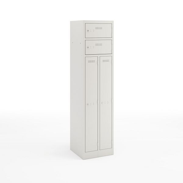 Bisley Garderobe Primary Locker 2 vakken 450 mm met twee vakken inclusief kledingroede met 3 haken, kleur lichtgrijs, PLF4545D4645