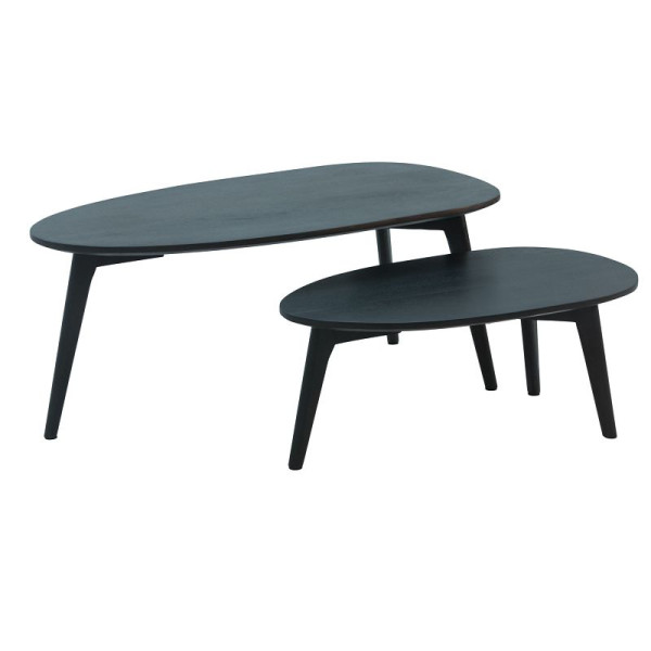 Wohnling Design Salontafel Set van 2 Mango Massief Houten Woonkamertafel Zwart Nesttafel Houten Tafel Niervorm Salontafel WL6.725
