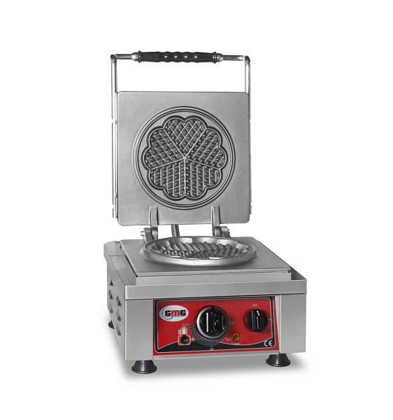 GMG wafelijzer Amore-S, 1x Ø 16cm, 50° tot 300°C, vaste gietijzeren bakplaat, rondom vetvangkanaal, RVS behuizing, KGW-01S