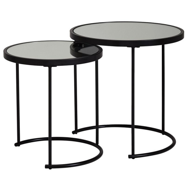 Wohnling Design bijzettafel rond Ø 50/42 cm - 2 delig zwart met spiegelglas, WL5.985
