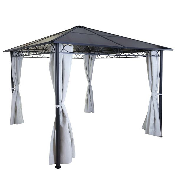 Mendler hardtop pergola HWC-C77, tuinpaviljoen, kunststof dak zijwand aluminium lichtgrijs 3x3m, 58477 + 58479
