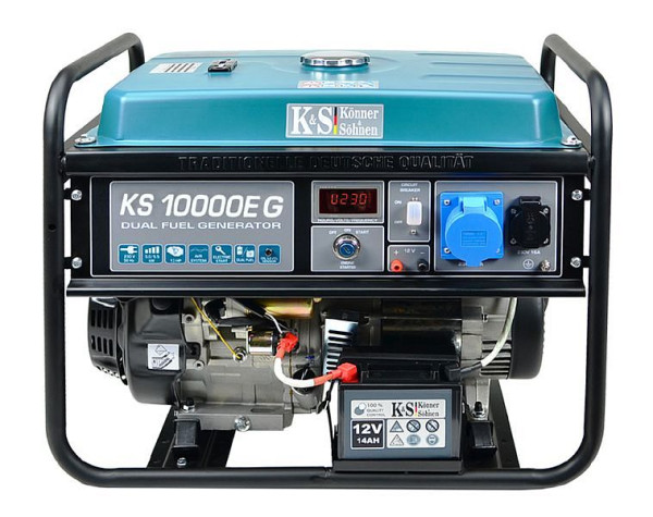 Könner & Söhnen 8000W, DUAL FUEL benzine/LPG, E-start, HYBRID stroomgenerator, 1x16A(230V)/1x32A(230V), 12V, voltregelaar, display, KS 10000E G