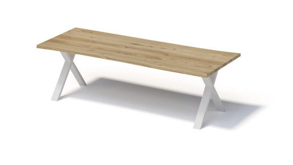 Bisley Fortis tafel naturel, 2600 x 1000 mm, natuurlijke boomrand, geolied oppervlak, X-frame, oppervlak: naturel / frame: verkeerswit, FN2610XP396