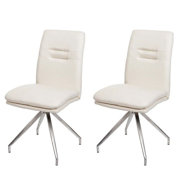 Mendler set van 2 eetkamerstoelen HWC-H70, keukenstoel, fauteuil, stof/textiel, geborsteld RVS, creme-beige, 94425