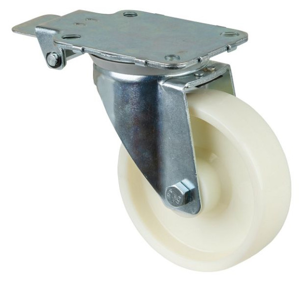 BS Wielen Zwenkwiel met centrale rem, kunststof wiel, wit, rollager, plaat, diameter: 150 mm, L440.B10.150